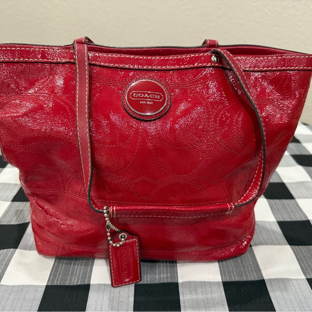 Coach Glossy Red Tote Bag